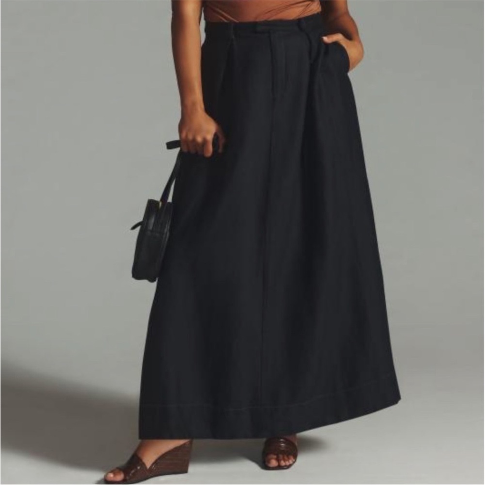 Anthropologie Pleated Black Skirt Size 14